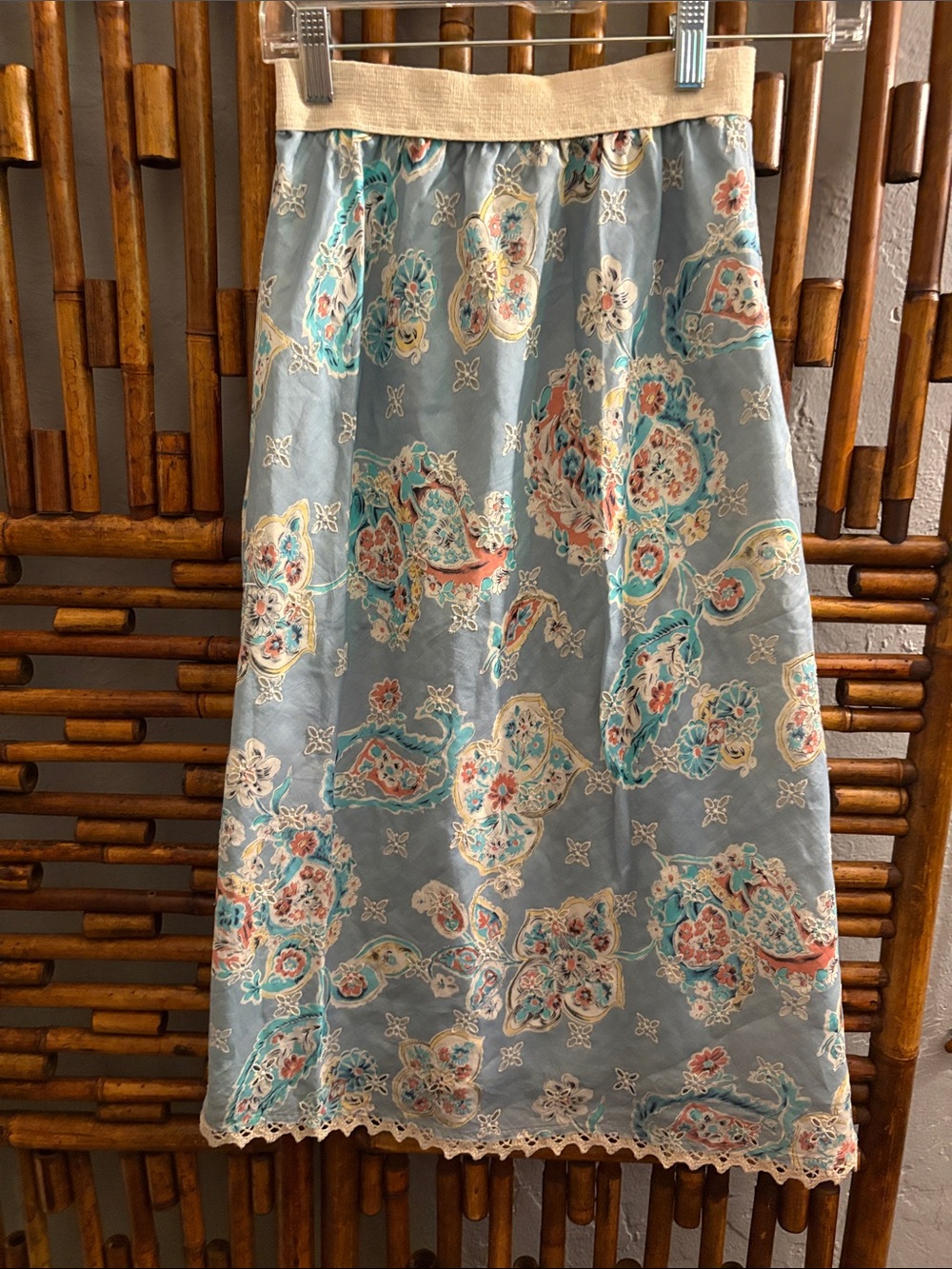 SZ 2 RUTH PAISLEY MIDI EYELET AND CROCHET SKIRT